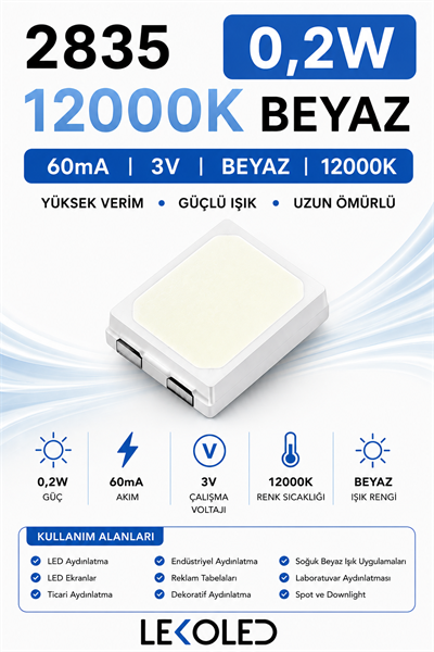 2835 60mA 12000K BEYAZ 0.2W SMD LED