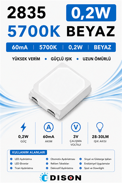 2835 60mA 5700K BEYAZ 0.2W SMD LED