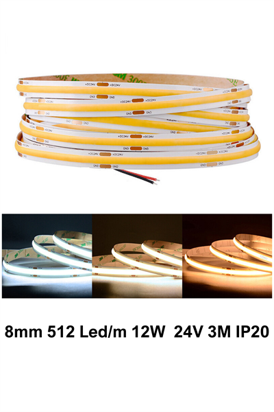 3000K GÜNIŞIĞI 512 LED 24V 12W İÇ MEKAN COB ŞERİT LED
