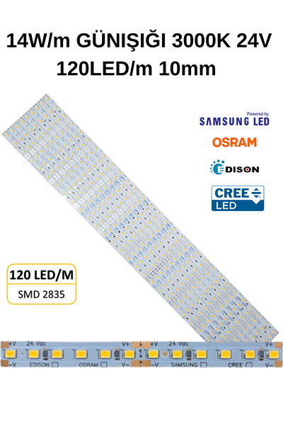 3000K GÜNIŞIĞI DİZGİ LED 24V 120LED/M 14W 10MM