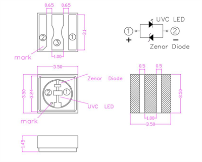 3535 UVC 280nm 5-8mW 6V 40mA 