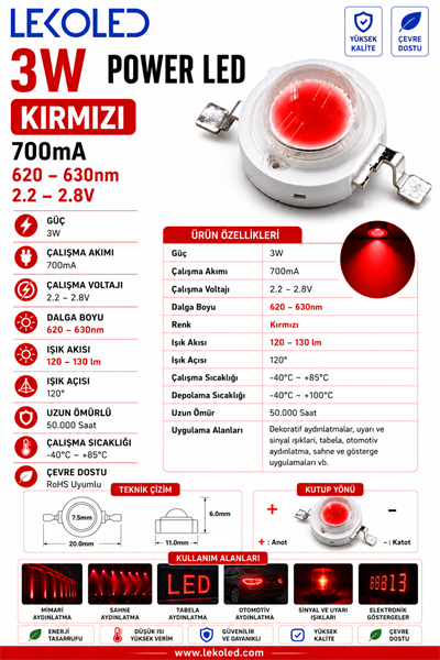 3W POWER LED KIRMIZI 700mA