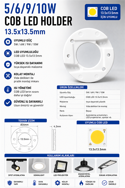 5/6/9/10W Cob Led Holder 13.5x13.5mm