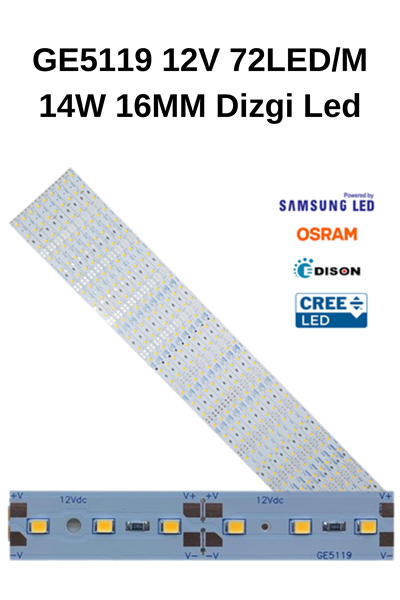 GE5119 12V 72LED/M 14W 16MM Dizgi Led