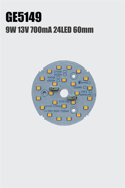 9W 60mm 6500K 24LED Yuvarlak Downlight LED PCB | 12-13V 350-700mA | Downlight Sabit Akım Yuvarlak LED Modül