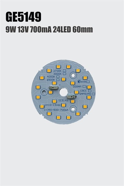 9W 60mm 3000K 24LED Yuvarlak Downlight LED PCB | 12-13V 350-700mA | Downlight Sabit Akım Yuvarlak LED Modül