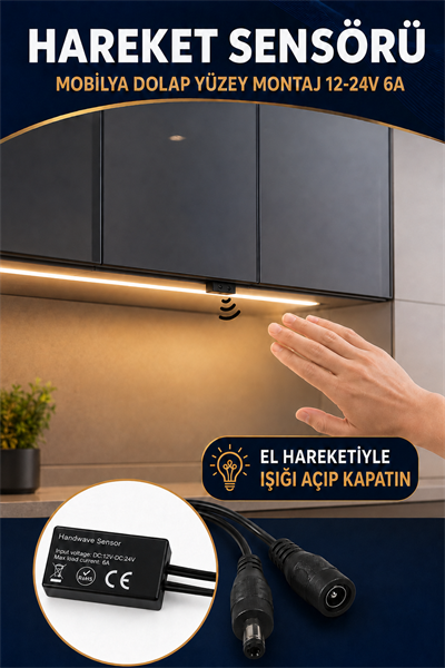 HAREKET SENSOR MOBİLYA DOLAP 12-24V 6A YÜZEY MONTAJ