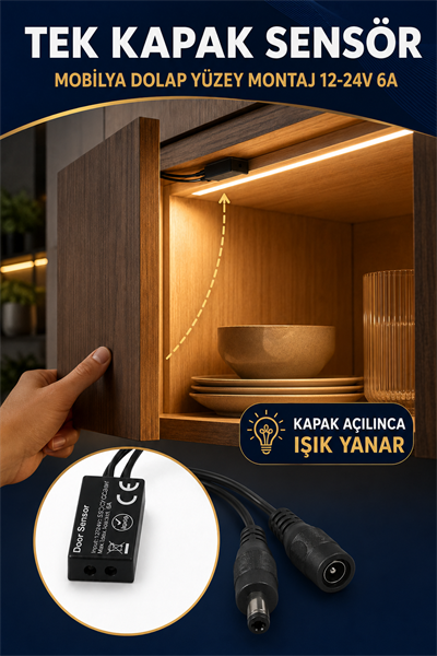 TEK KAPAK SENSOR MOBİLYA DOLAP YÜZEY MONTAJ 12-24V 6A