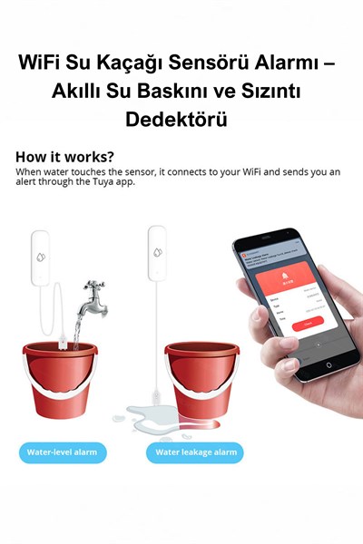 WiFi Su Kaçağı Sensörü Alarmı – Akıllı Su Baskını ve Sızıntı Dedektörü
