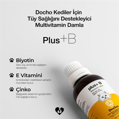 Docho Kediler İçin Tüy Sağlığını Destekleyici Multivitamin ve Biotin içerikli Damla 50 ML