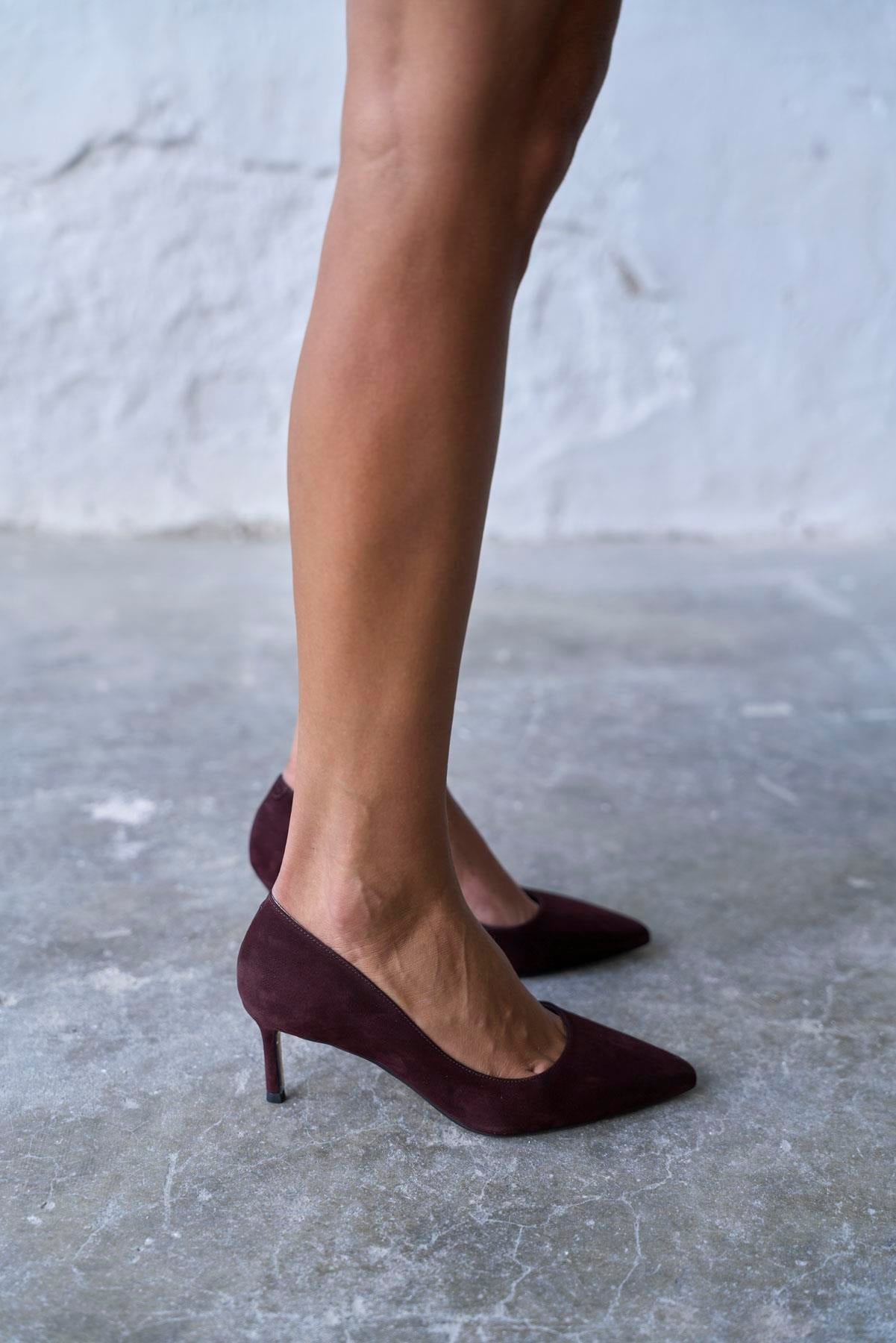 SİTY 5 CM BORDO SÜET STİLETTO