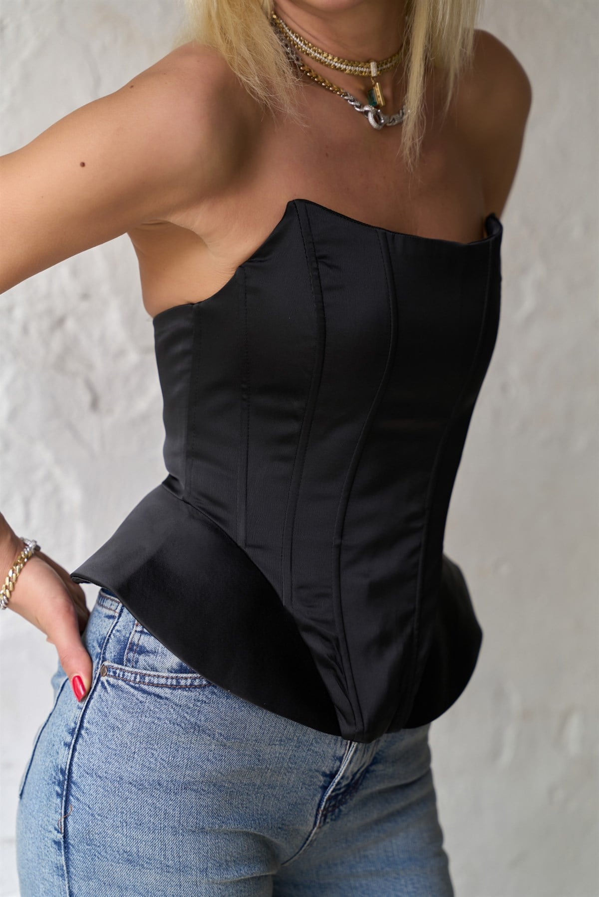 CORSET SİYAH SATEN