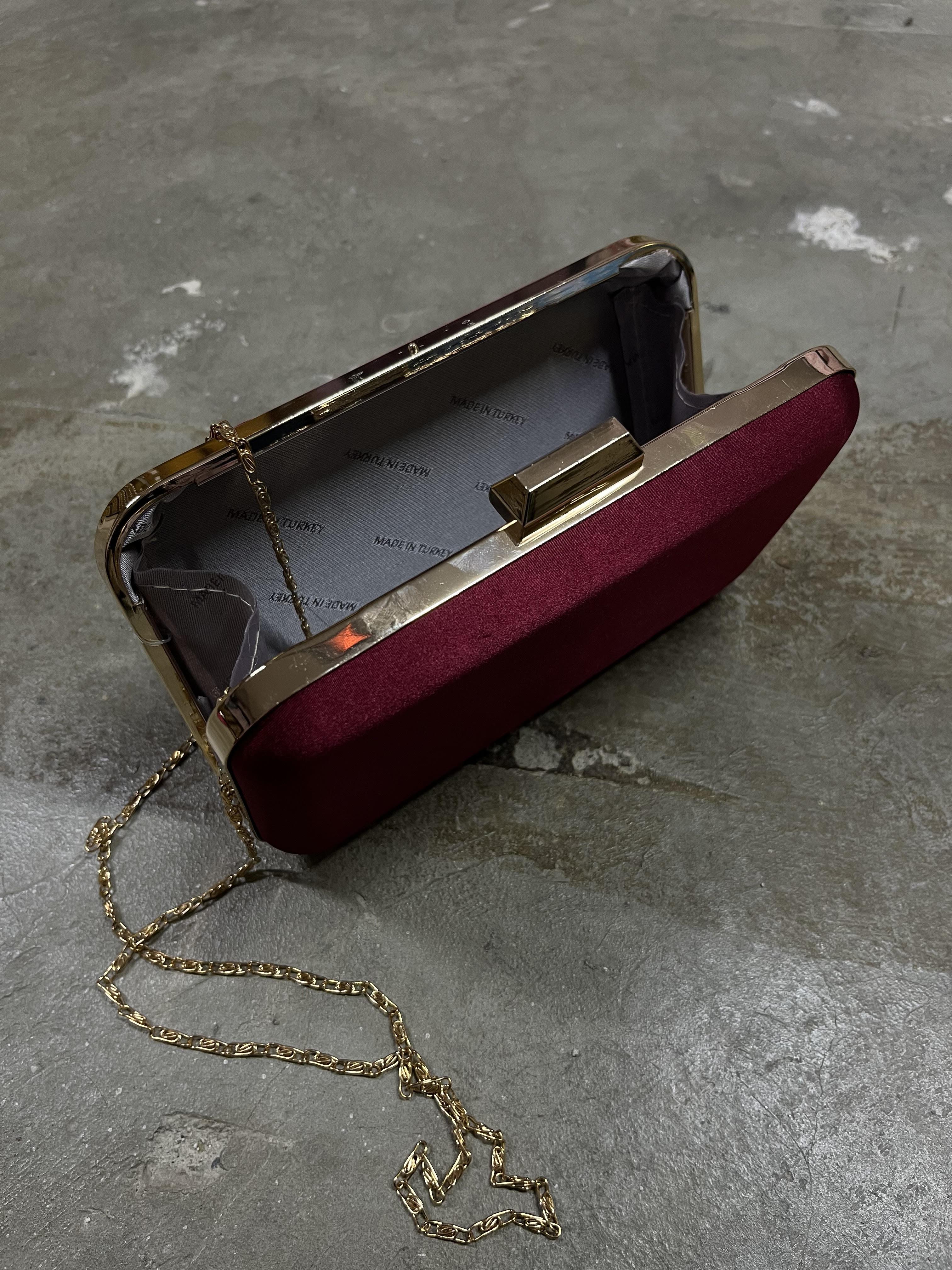 BORDO SATEN CLUTCH ÇANTA