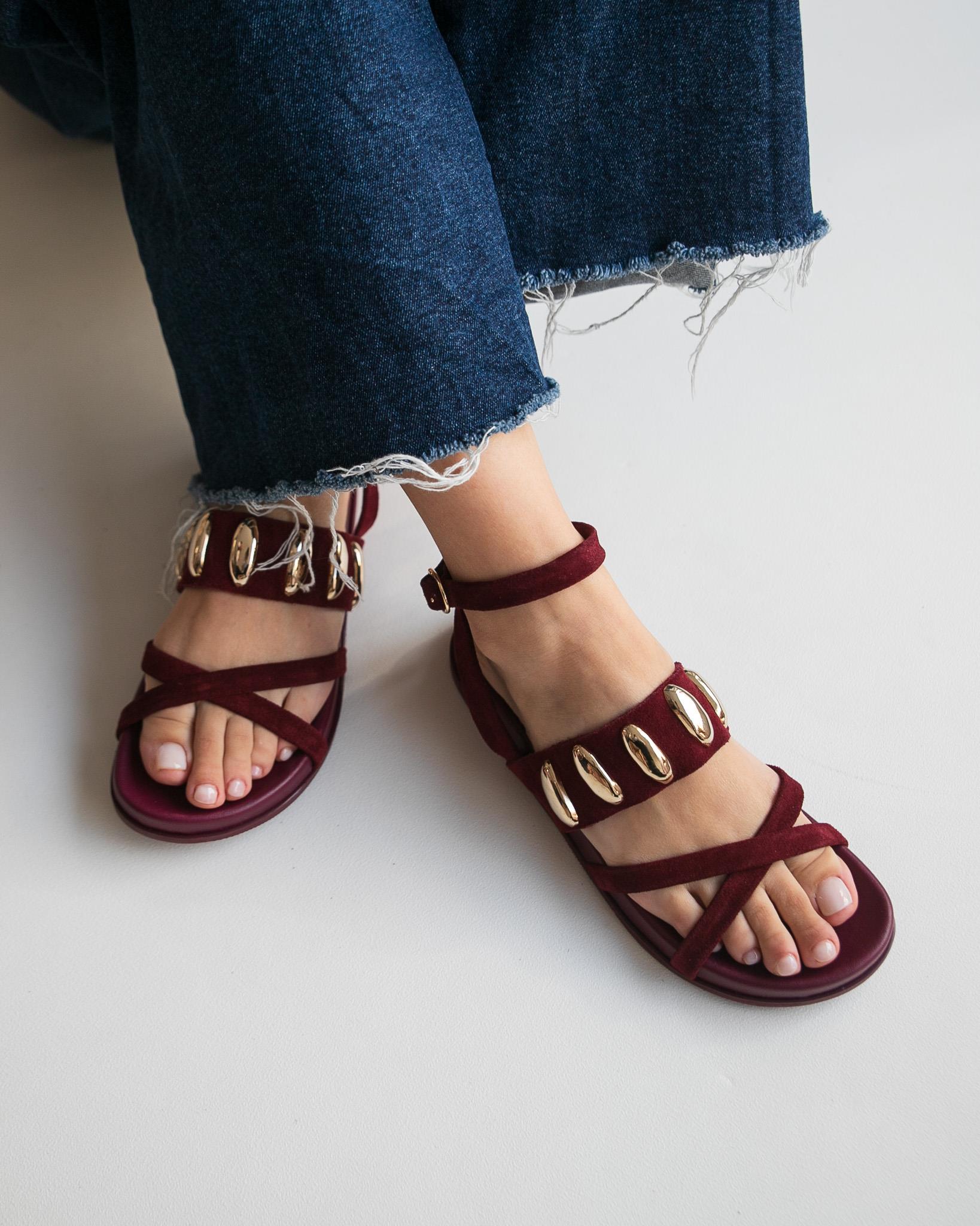 BUMPY BORDO SÜET SANDALET