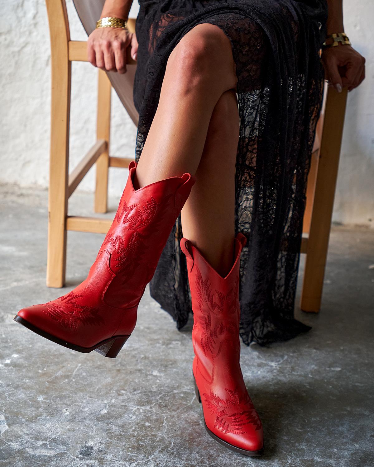 COMMUT KIRMIZI DERİ KOVBOY BOT