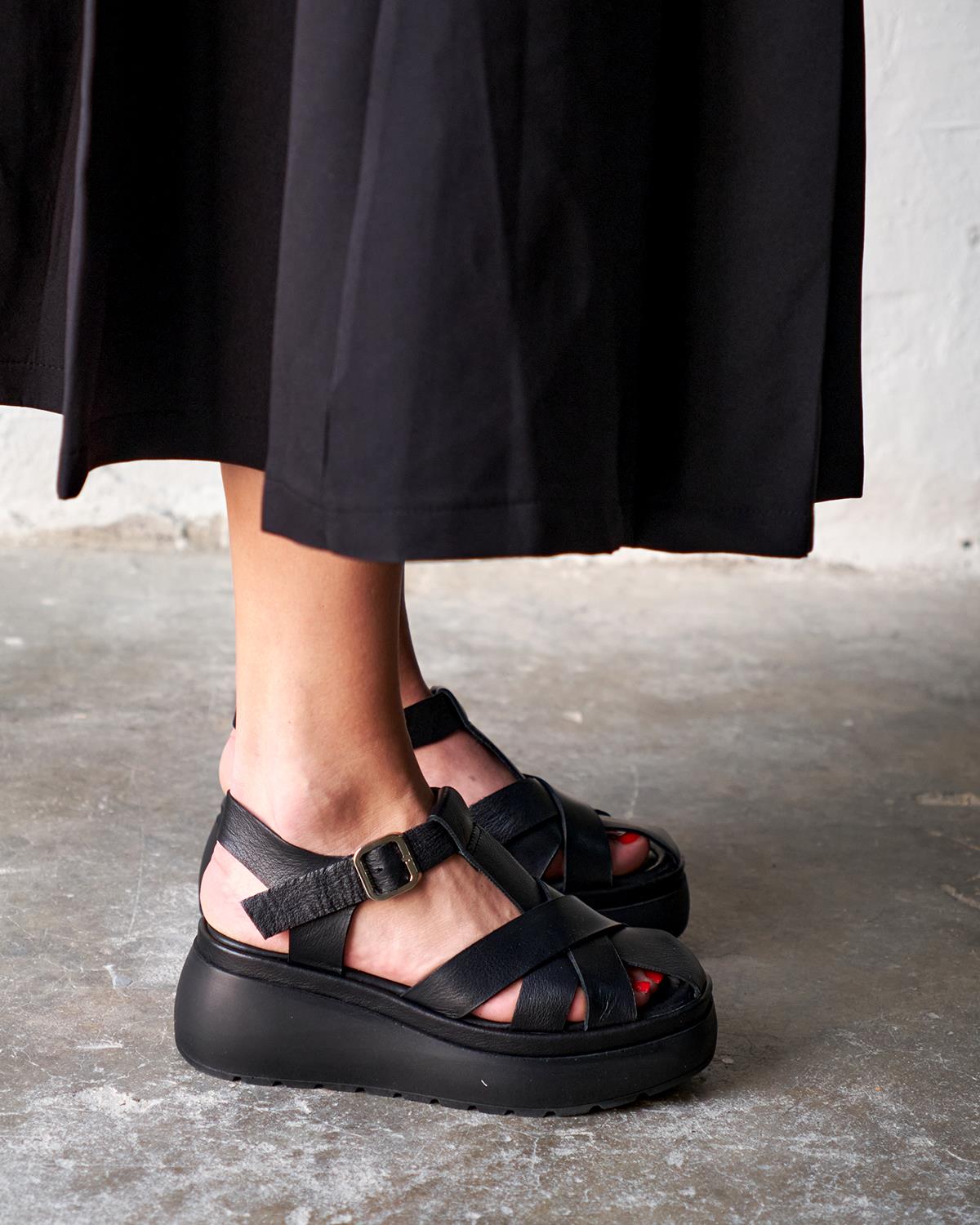 FİONS SİYAH DERİ SANDALET