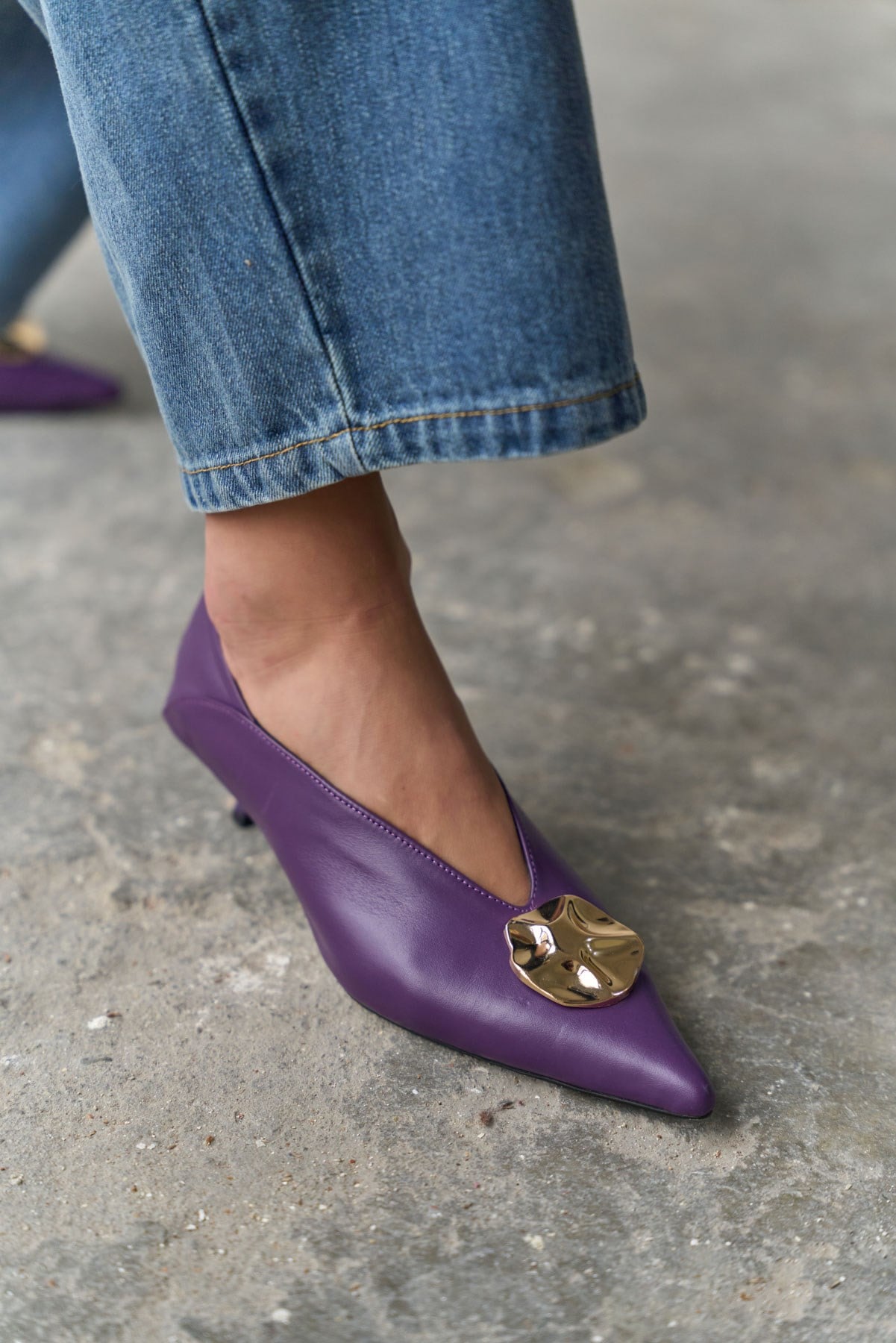 LANG MOR DERİ TOPUKLU AYAKKABI