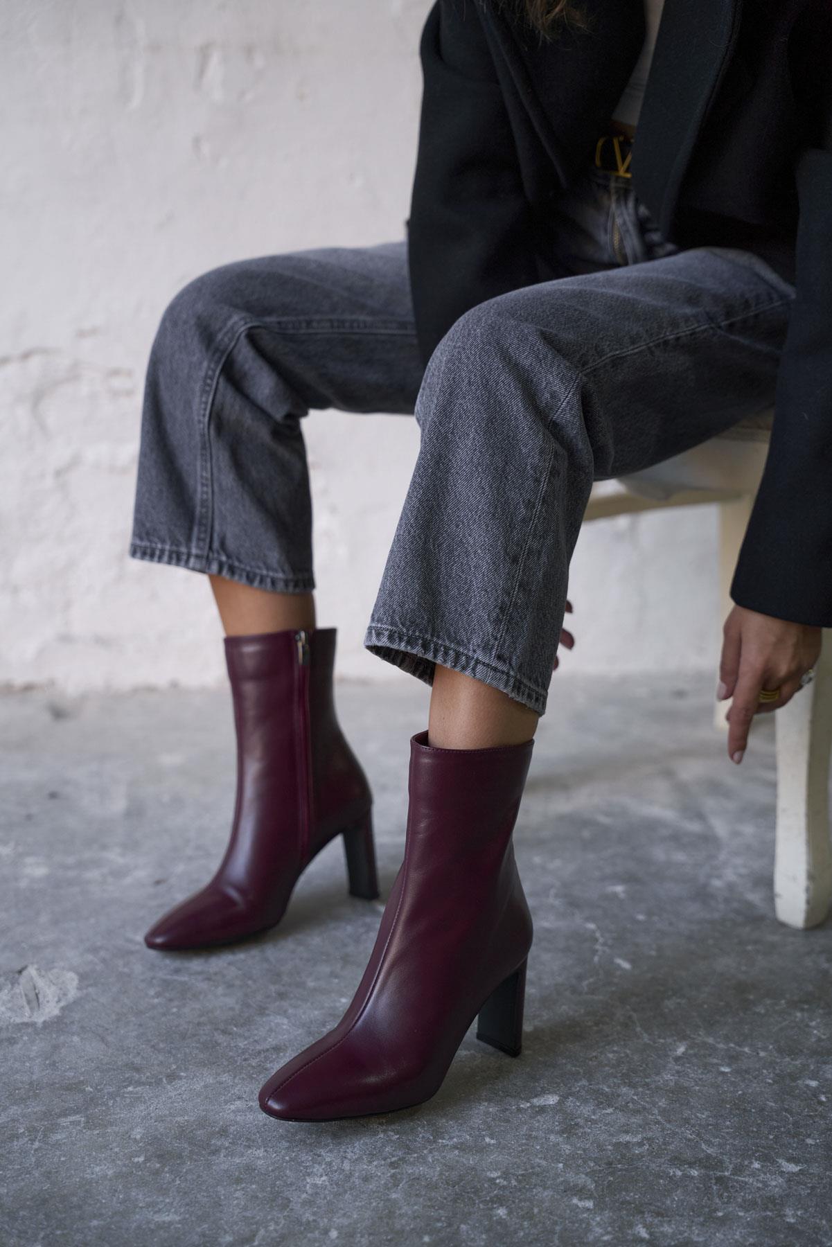 MARİSSE BORDO DERİ TOPUKLU BOT