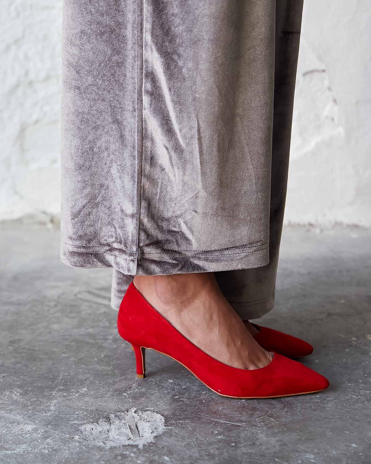 MİTTA 5 CM KIRMIZI SÜET STİLETTO