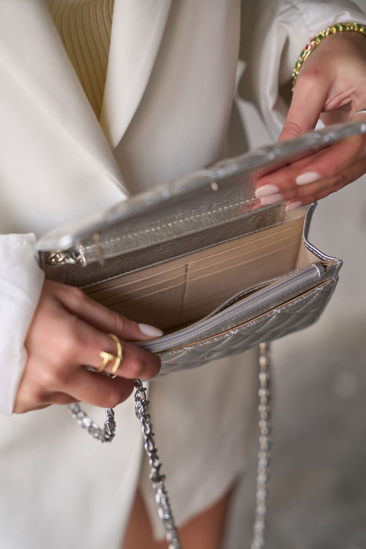 NAPOLİ GÜMÜŞ CLUTCH ÇANTA