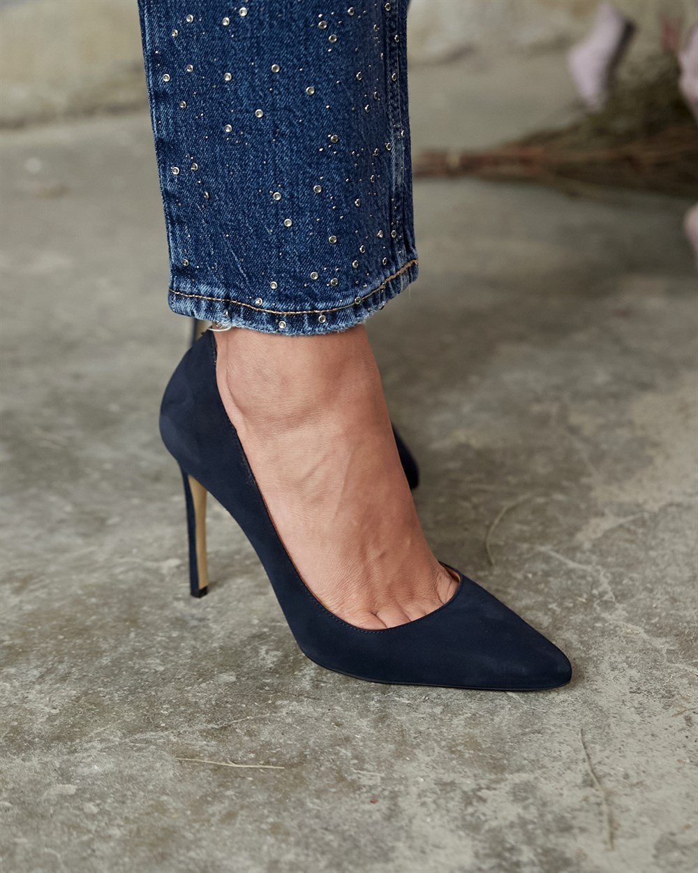 SİTY 10 CM LACİVERT SÜET STİLETTO