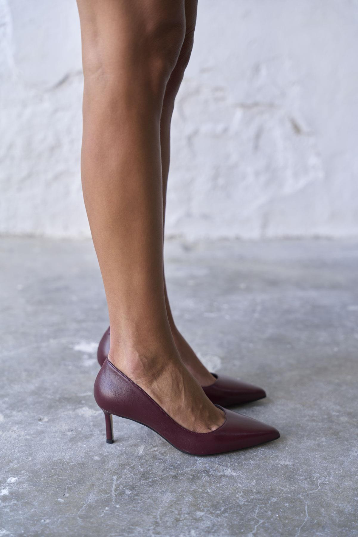 SİTY 5 CM BORDO DERİ STİLETTO