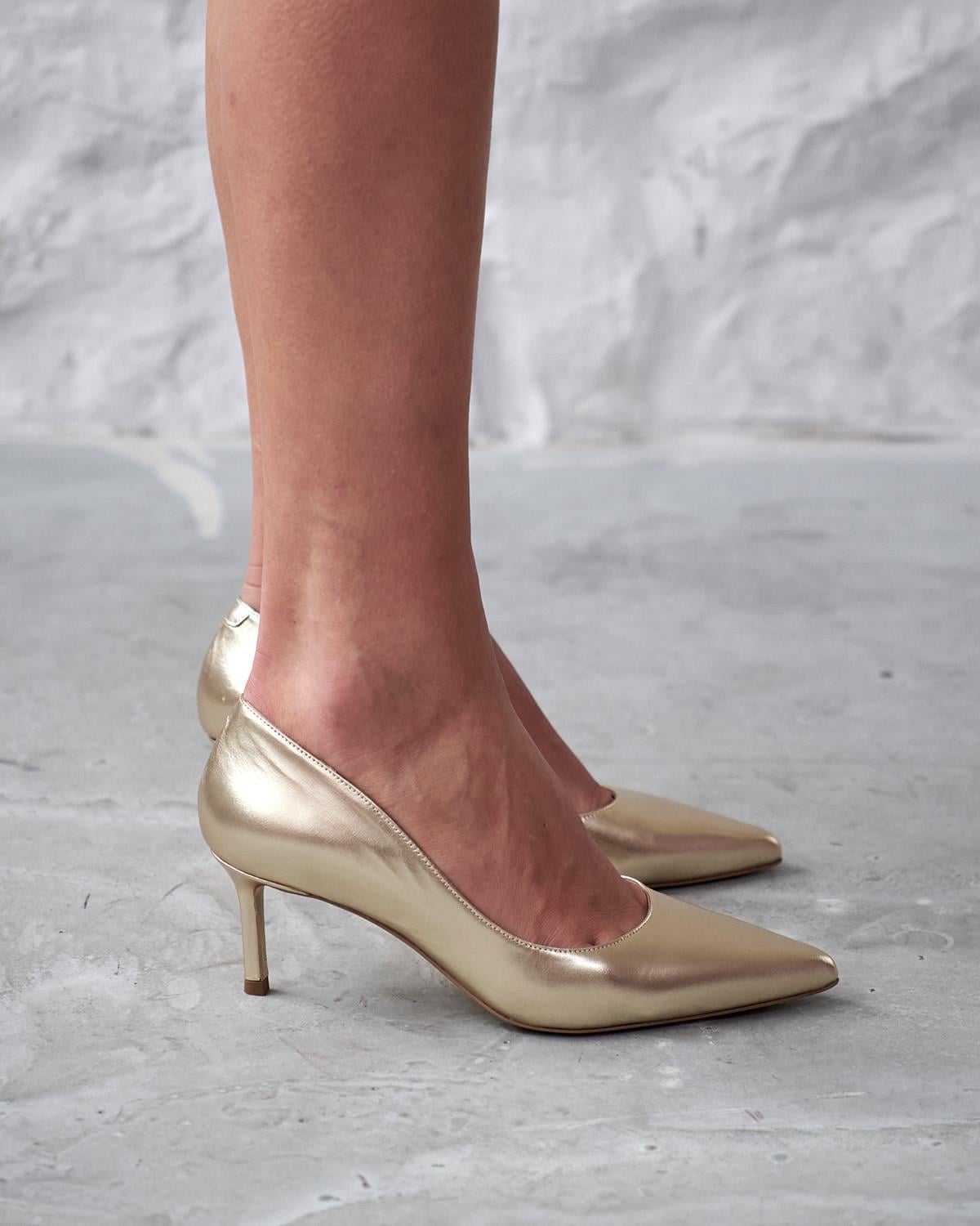 SİTY 5 CM GOLD DERİ STİLETTO