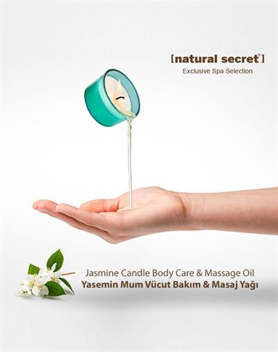 Natural Secret Jasmine Candle Massage & Body Care Oil - Yasemin Mum Masaj & Vücut Bakım Yağı