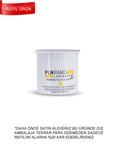 PLN PARIS MD Perfectly Clean + 24h Care for Impure, Oily Skin Cream Akneli, Yağlı ve Problemli Ciltler İçin Gece - Gündüz Koruyucu Bakım Kremi 50ml REFIL