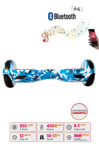 Elektrikli Kaykay Hoverboard 6.5 Inch Mavi Kamuflaj Grafity Desenli Akıllı
