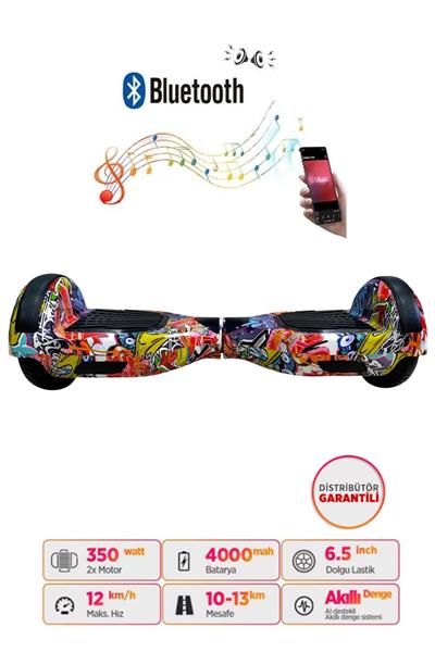 Elektrikli Kaykay Scooter Hoverboard 6.5 Inch Gökkuşağı Grafity Desenli Akıllı Denge- D11