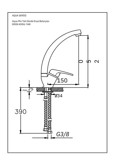 Aqua Serisi Tek Gövde Eviye Bataryası