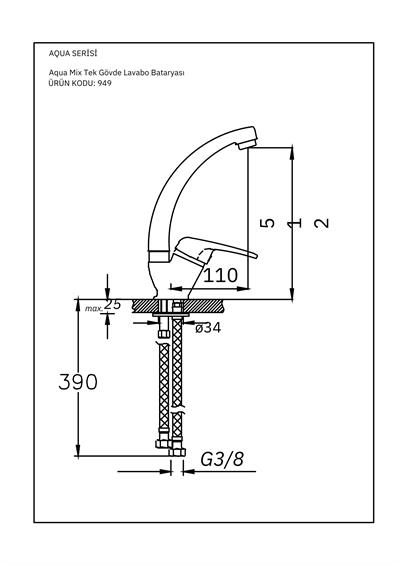 Aqua Serisi Tek Gövde Lavabo Bataryası
