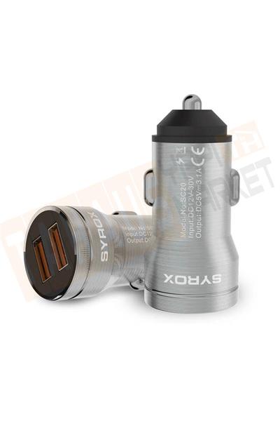 Başkenttekno Syrox SC20 3.1A Çift Usb Girişli Metal Araç Şarj Başliği