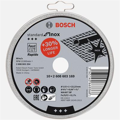 Bosch 115x1,0mm Standard Seri Düz Inox (Paslanmaz Çelik) Kesme Diski (Taş)Rapido 10Lu