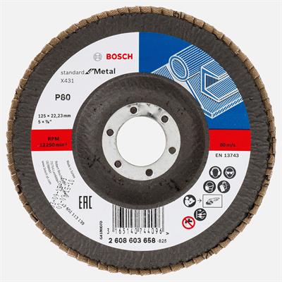 Bosch 125 mm 80 Kum Standard Seri Metal İçin x431 Alüminyumoksit Flap Zımpara Diski