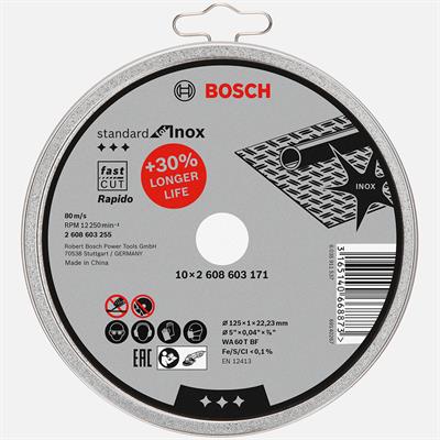Bosch 125x1,0mm Standard Seri Düz Inox (Paslanmaz Çelik) Kesme Diski (Taş)Rapido 10Lu