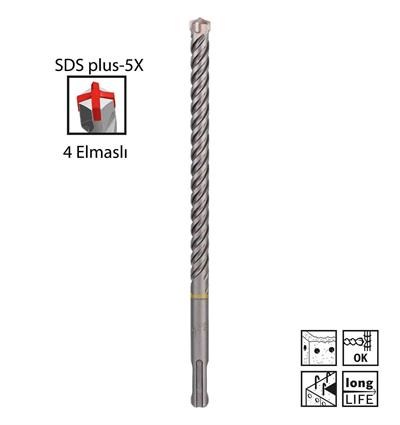 Bosch SDS Plus-5X 11 x 210 mm Dört Elmaslı Matkap Ucu 