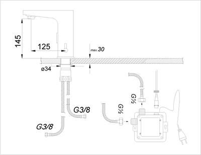 Fotosel Serisi Fotoselli Lavabo Bataryası (Çift Girişli) Gri
