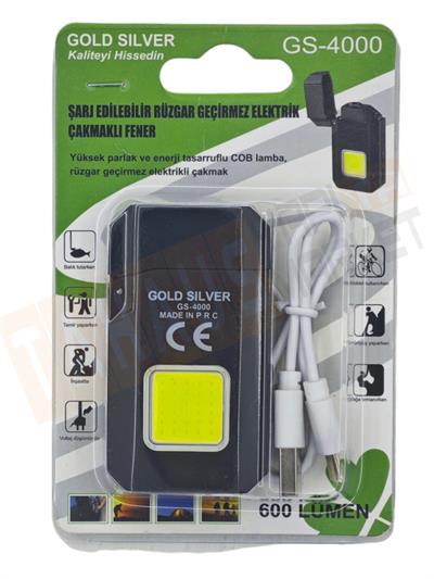 Gold Silver Gazsız Rezistanslı Elektrikli USB Şarjlı Çakmak Mini Cob El Fenerli 2 In 1 Mini Projektörlü Çakmak