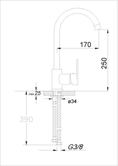 Mercan Serisi Tek Gövde Eviye Bataryası Siyah İnci