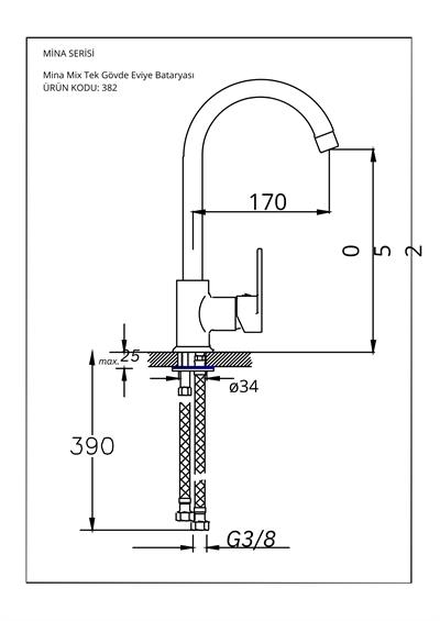 Mina Serisi Tek Gövde Eviye Bataryası Eskitme