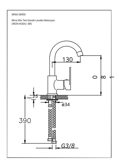 Mina Serisi Tek Gövde Lavabo Bataryası Eskitme