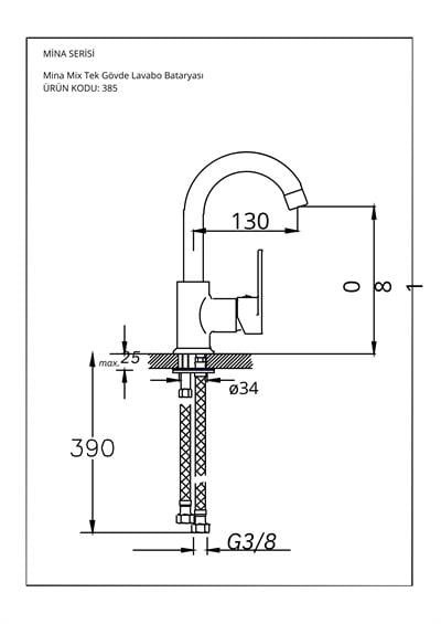 Mina Serisi Tek Gövde Lavabo Bataryası Gri