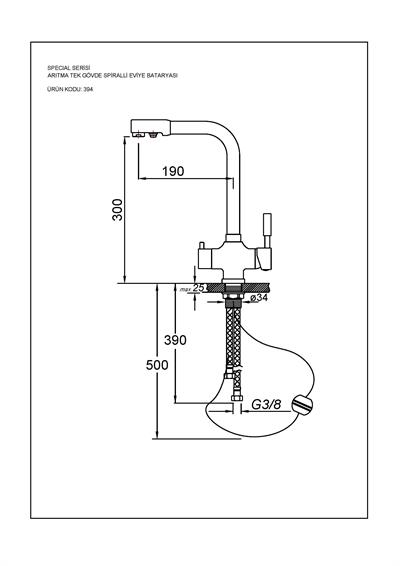 Mutfak Bataryaları Serisi Arıtma Tek Gövde Spiralli Eviye Bataryası