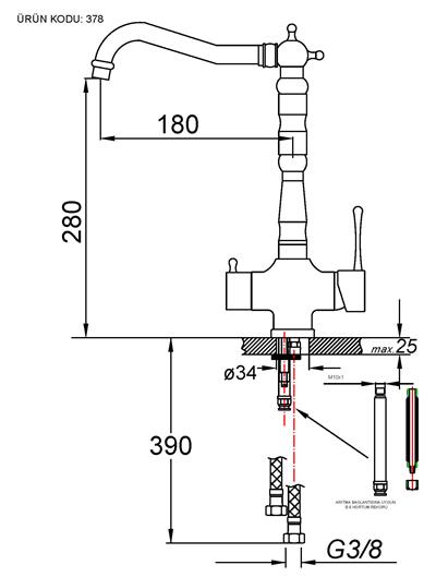 Mutfak Bataryaları Serisi Arıtma Tek Gövde Eviye Bataryası