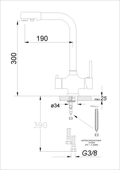 Mutfak Bataryaları Serisi Arıtma Tek Gövde Eviye Bataryası