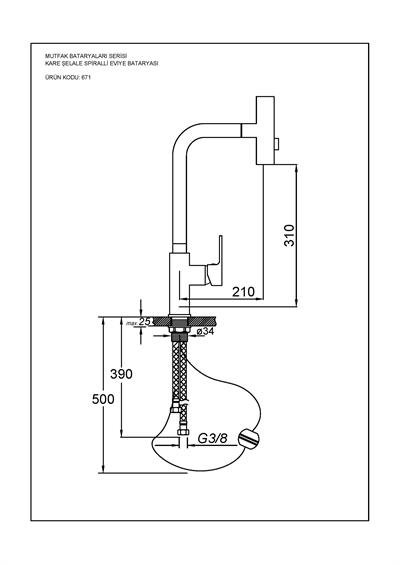 Mutfak Bataryaları Serisi Kare Şelale Spiralli Eviye Bataryası