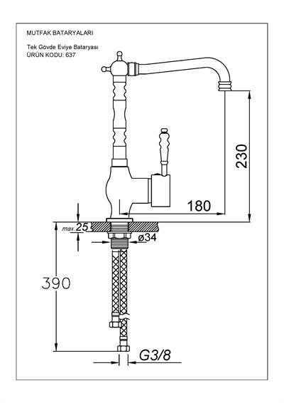 Mutfak Bataryaları Serisi Tek Gövde Eviye Bataryası Siyah