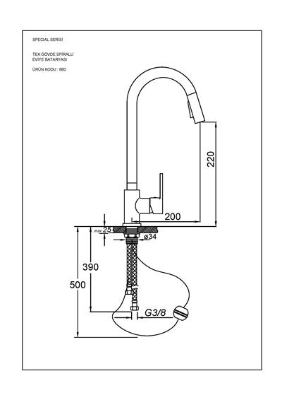 Mutfak Bataryaları Serisi Tek Gövde Spiralli Eviye Bataryası